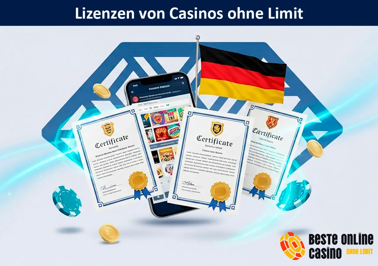 Übersicht der Lizenzen für Online Casinos ohne deutsche Limits (MGA, Curacao).